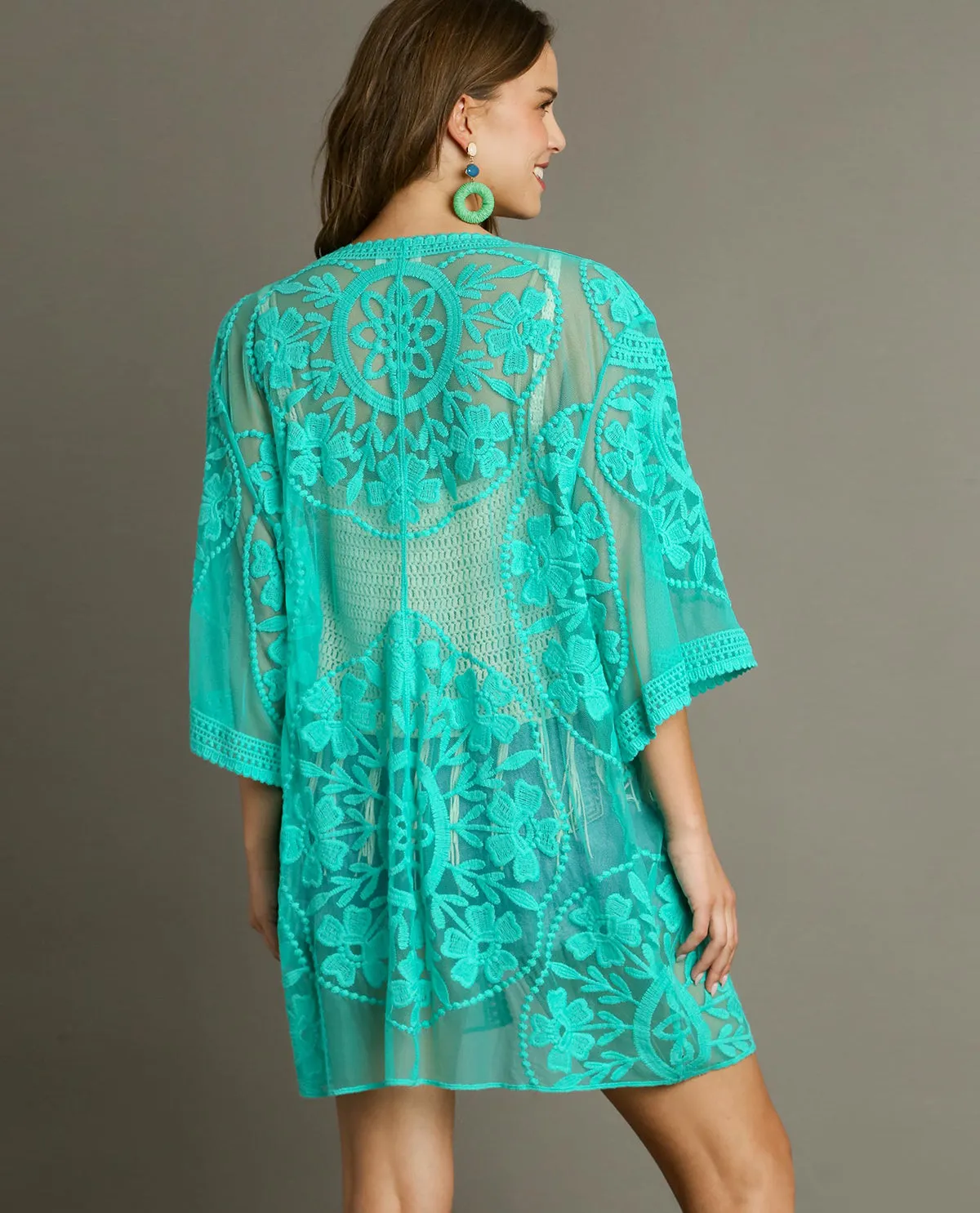 Floral Lace Open Front Kimono