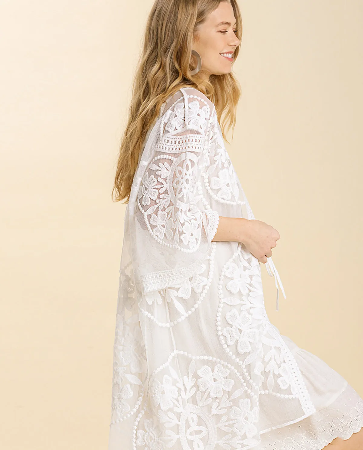 Floral Lace Open Front Kimono