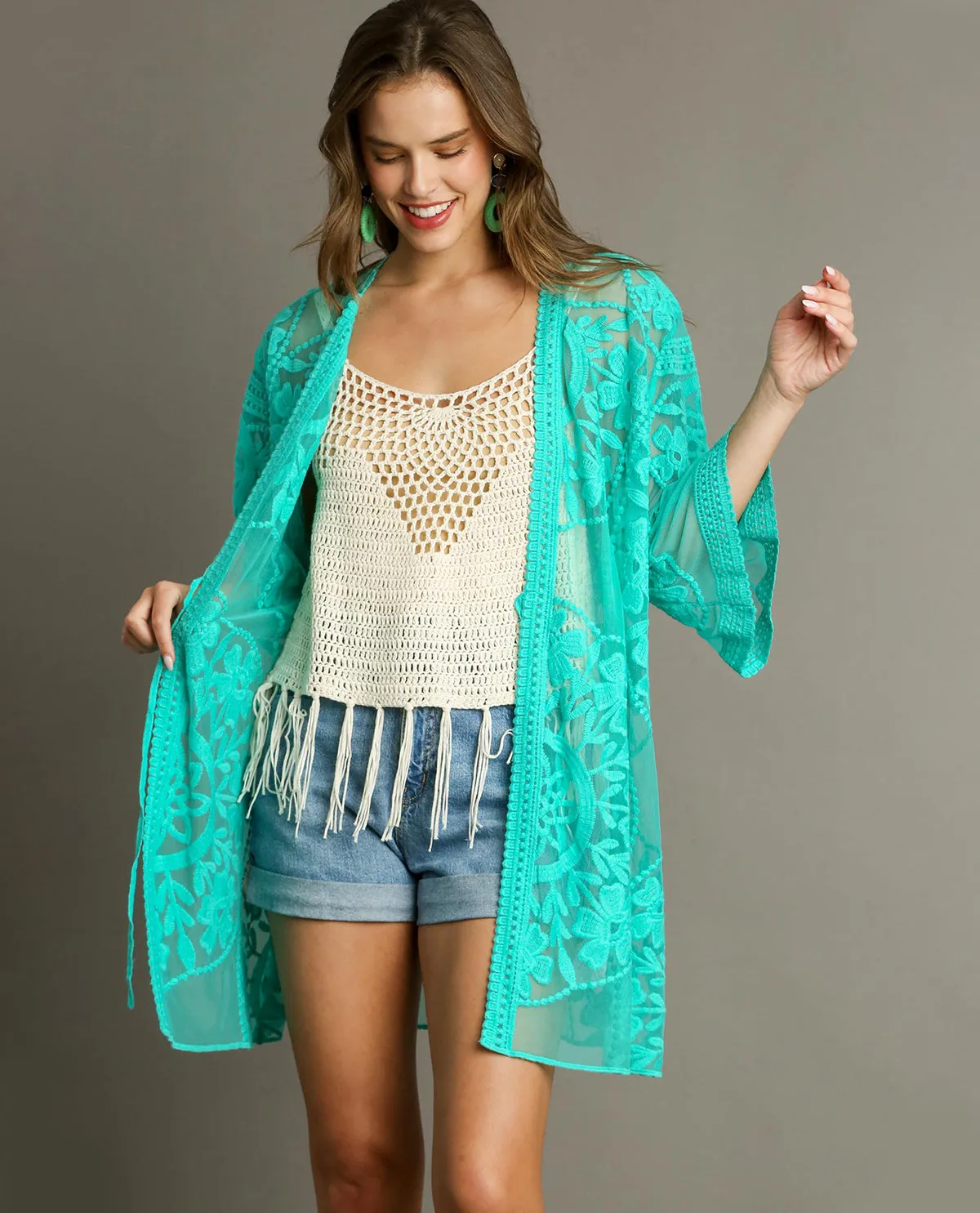 Floral Lace Open Front Kimono