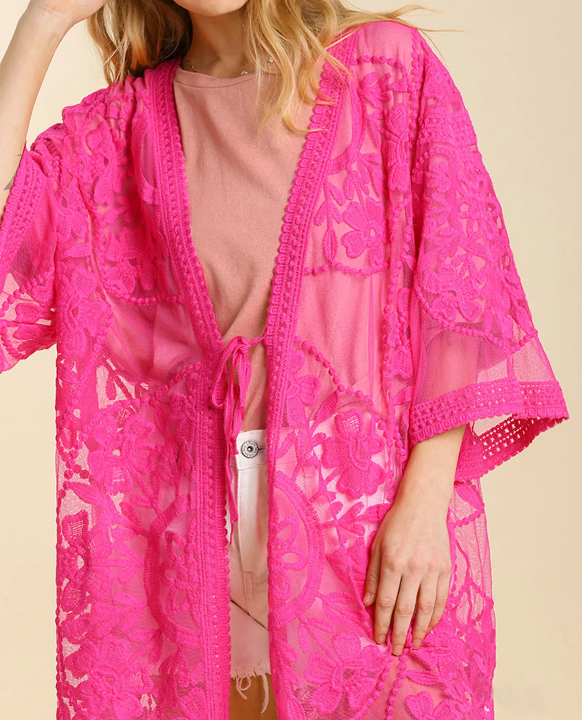 Floral Lace Open Front Kimono