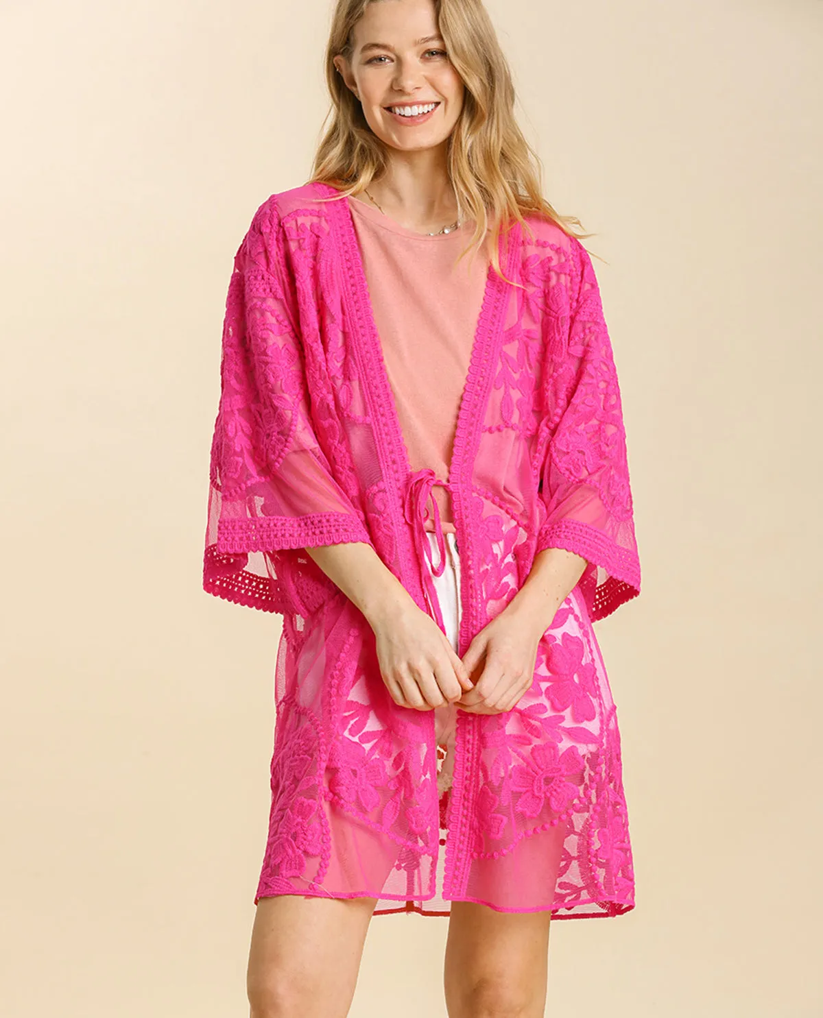 Floral Lace Open Front Kimono