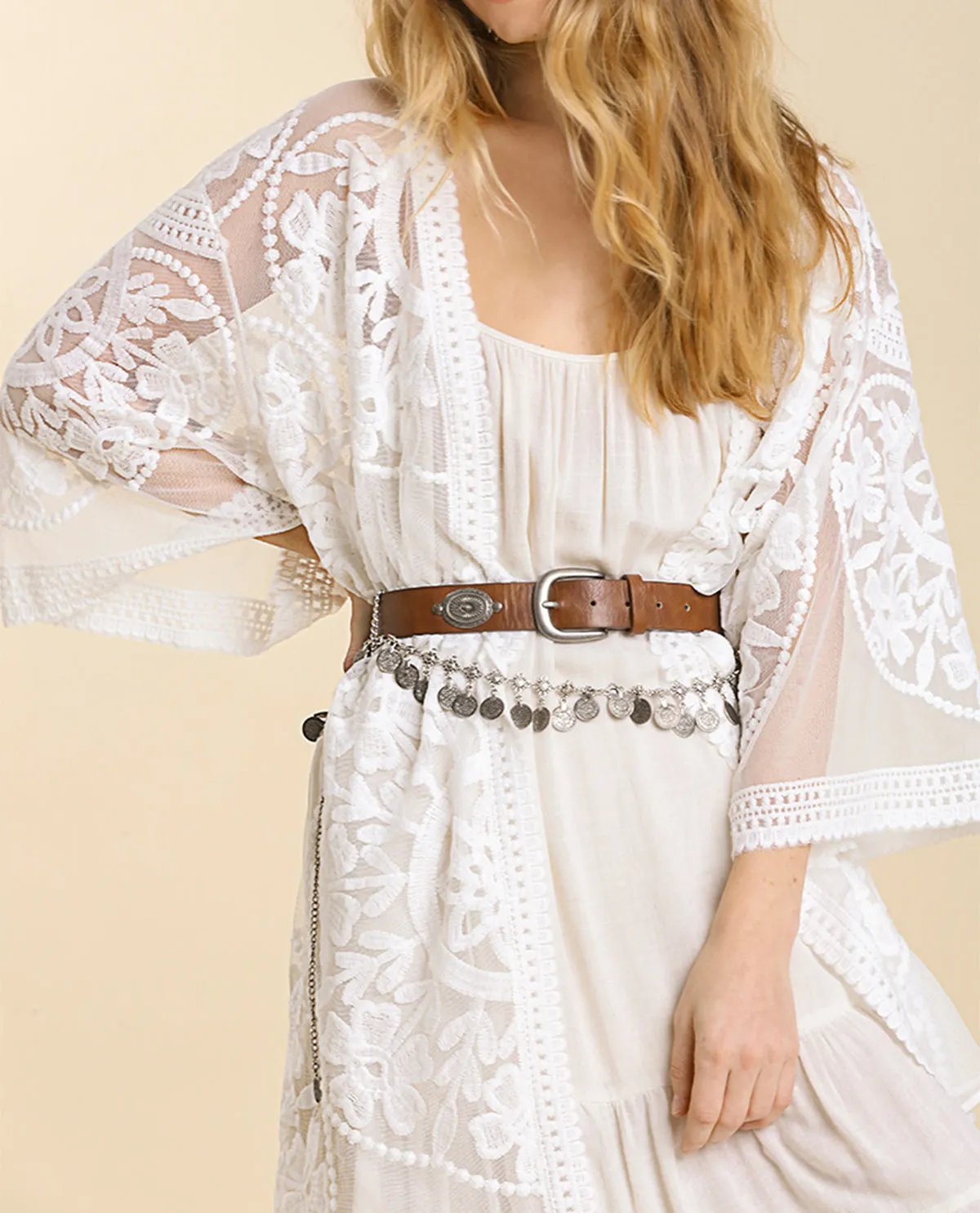 Floral Lace Open Front Kimono