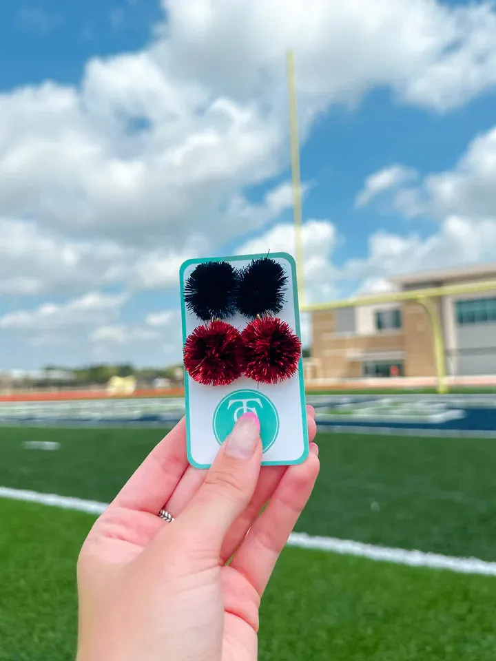 Gameday Pom Earrings | Red/Black