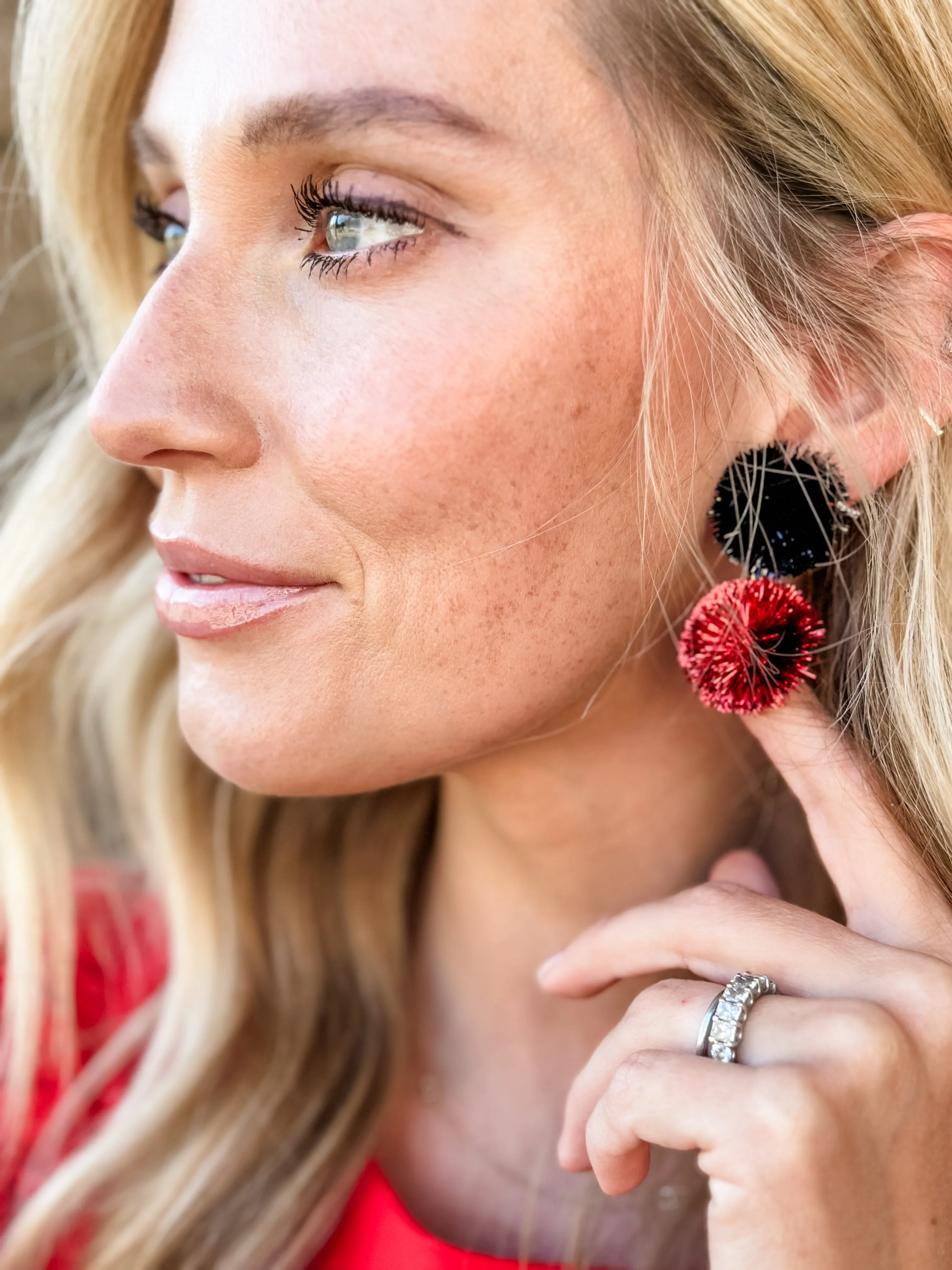 Gameday Pom Earrings | Red/Black