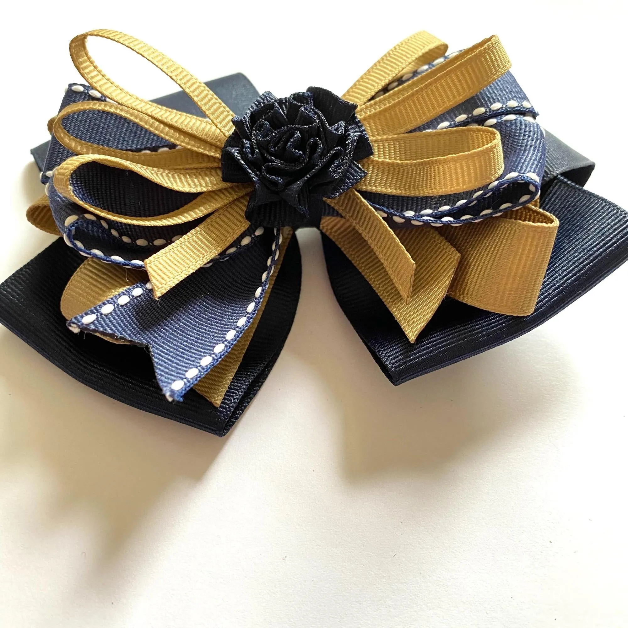 Girls Large Khaki and Navy Deluxe Bow