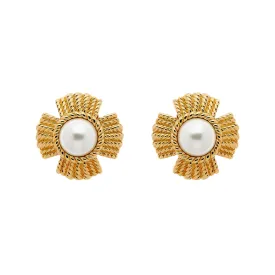 Gold & Pearl Clip Earrings