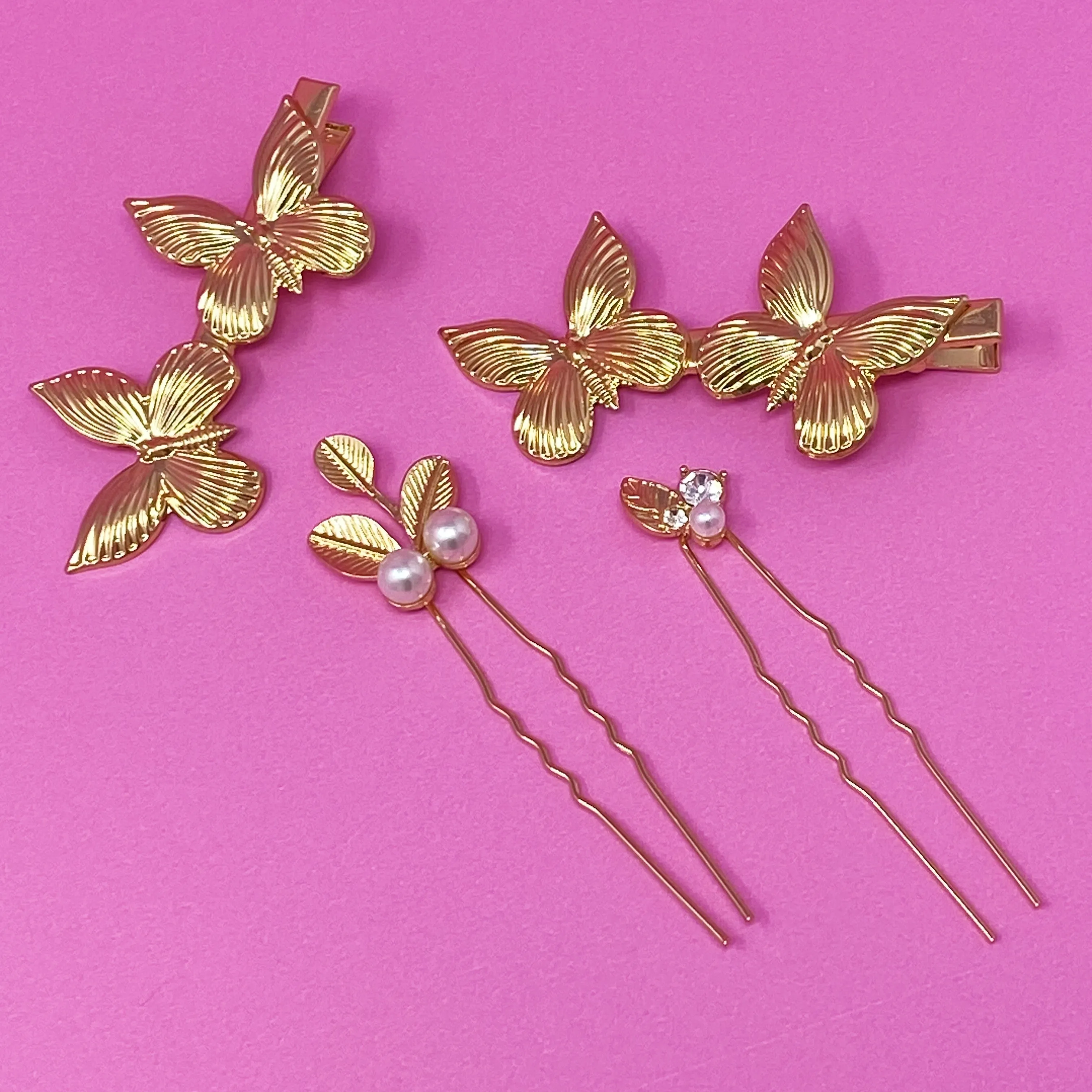 Gold butterfly Hair Clips And Pin Set