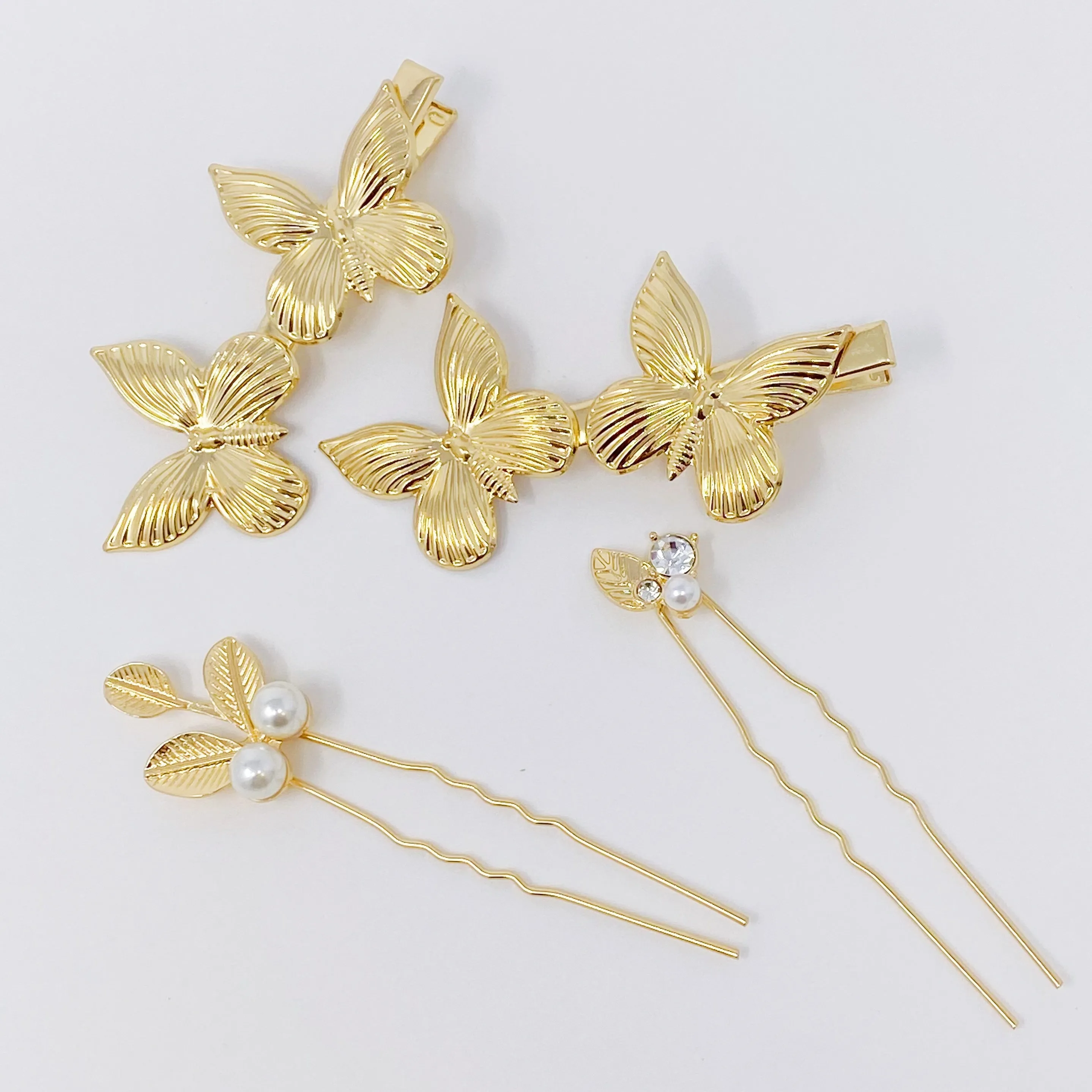 Gold butterfly Hair Clips And Pin Set