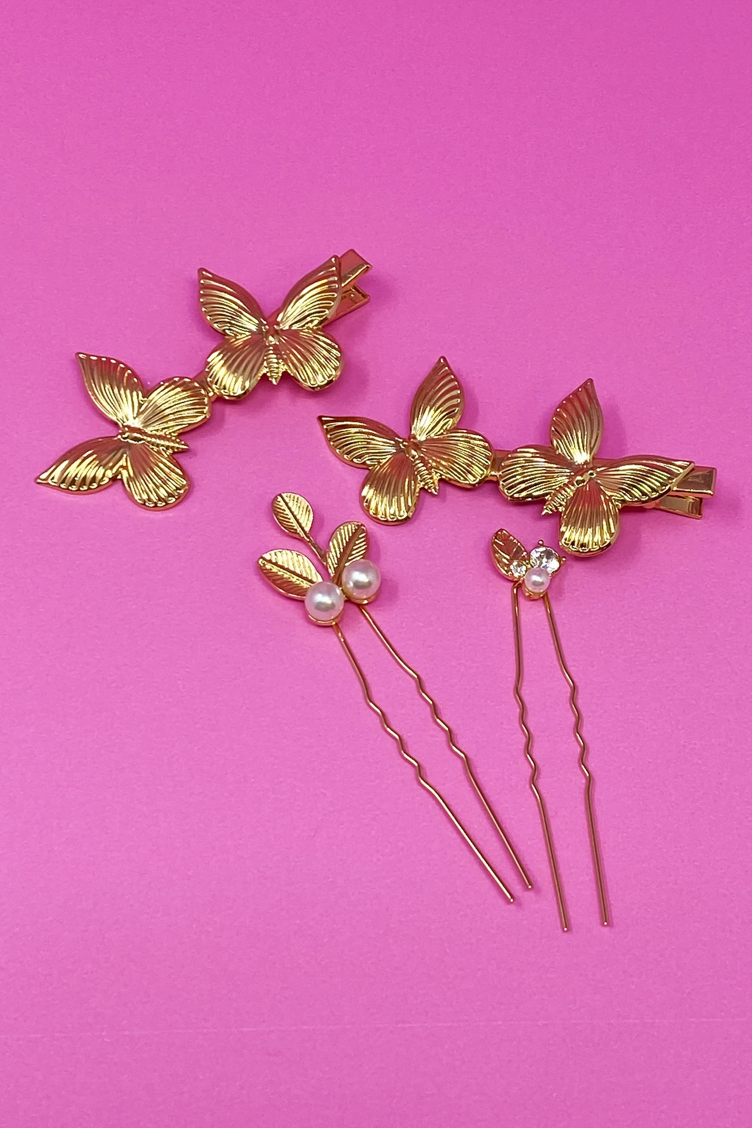 Gold butterfly Hair Clips And Pin Set