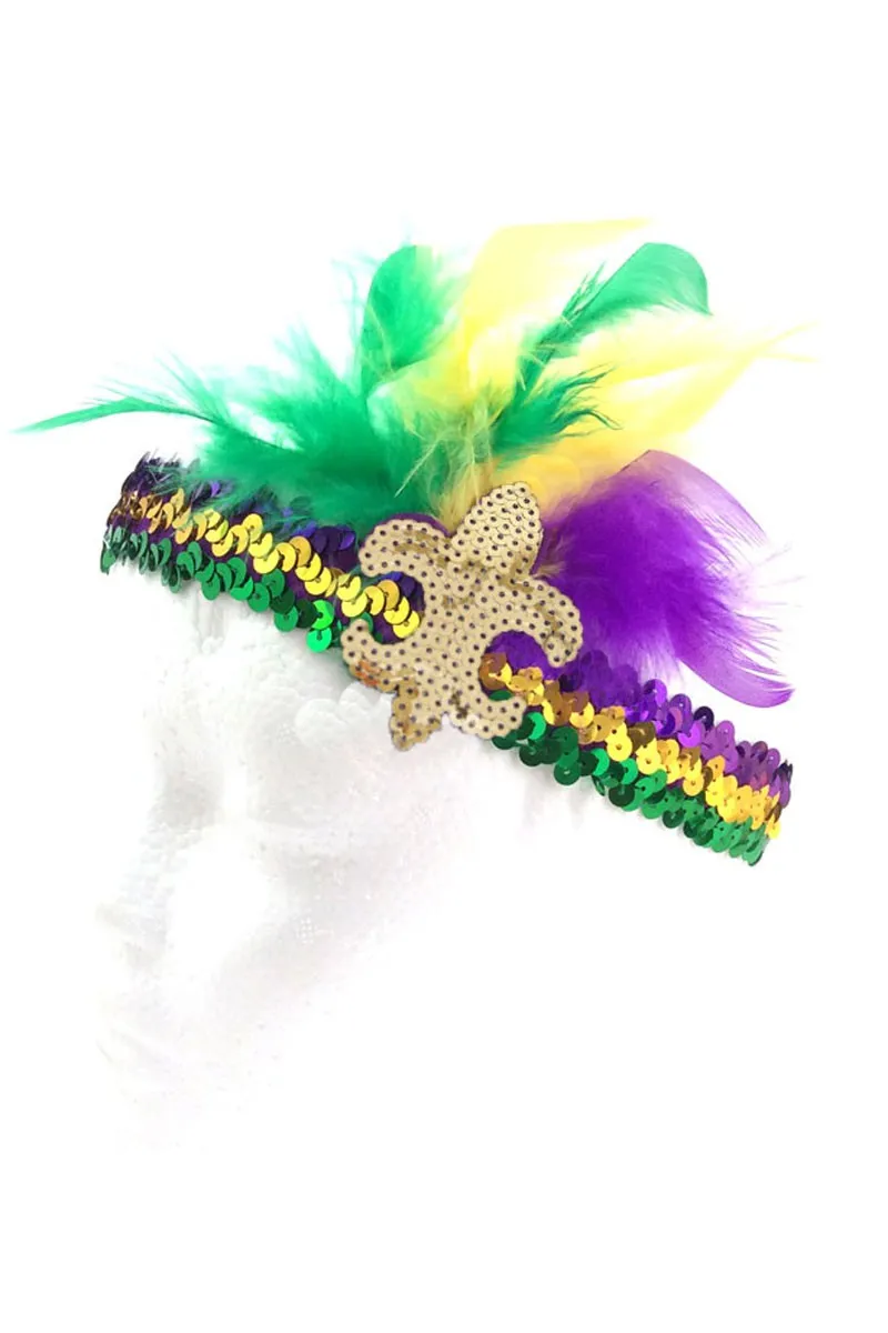 GOLD FLEUR DE LIS STRETCH SEQUIN MARDI GRAS HEADBAND