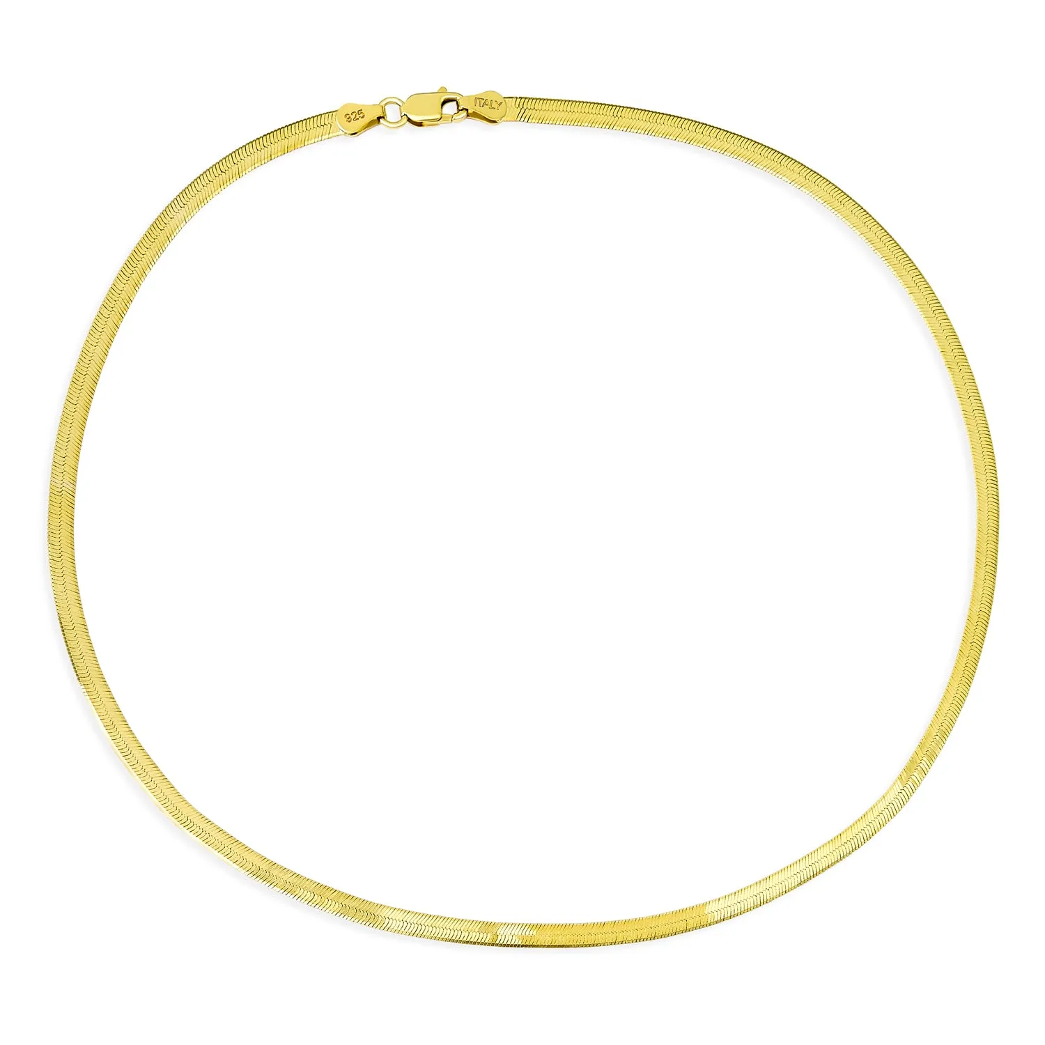 Gold Plated Sterling Silver Herringbone Snake Omega Choker Necklace 16-24 Inch