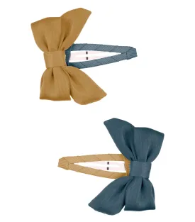 Hair Bow Clips x 2 - Tuscany & Desert Teal