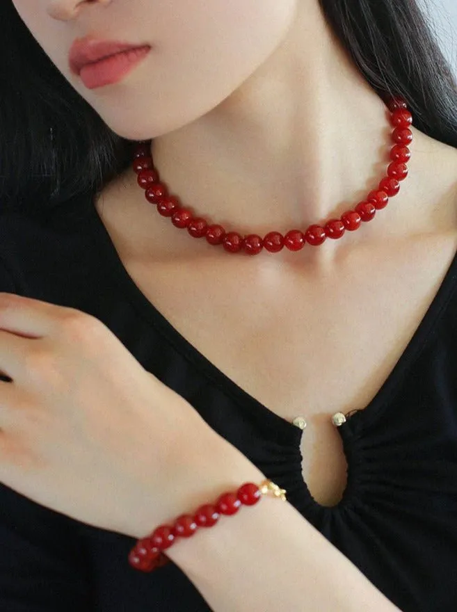 Harmonious Gemstone Necklaces Red Onyx 10mm