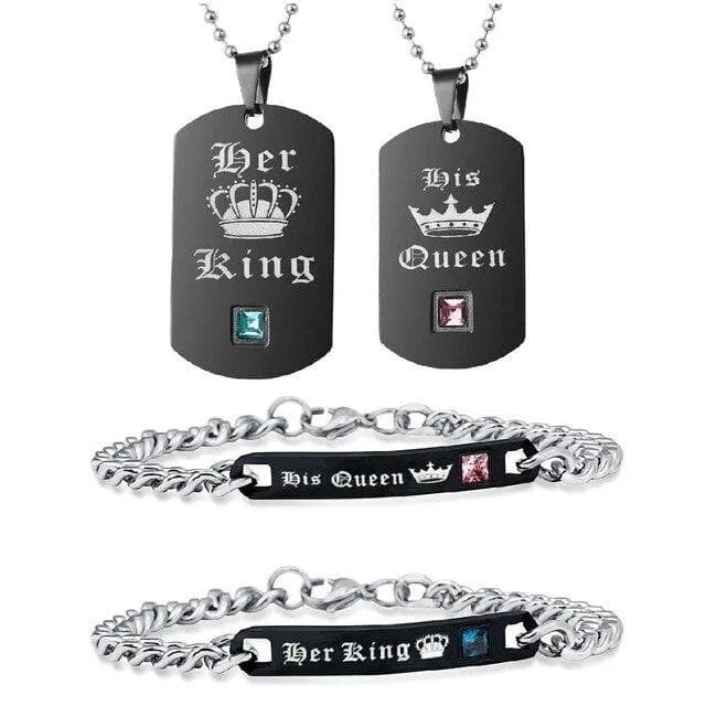 His Queen Her King Matching Couples Necklaces & Bracelets