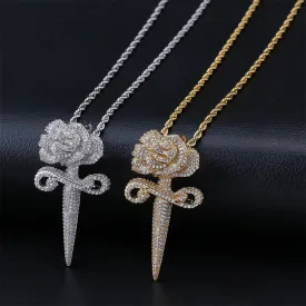 Iced Out Sword Flower Pendant With Chain