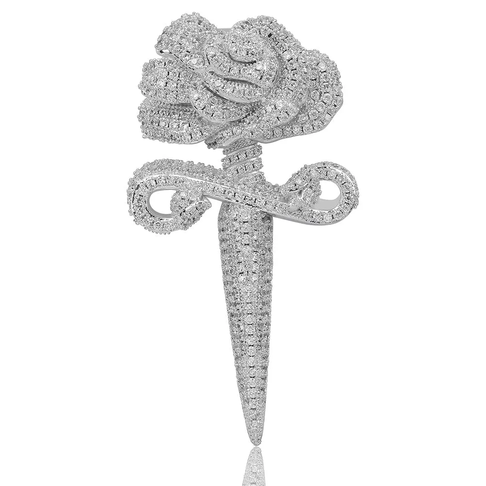 Iced Out Sword Flower Pendant With Chain