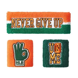 John Cena Never Give Up Green Orange 15x Headband Wristband Set