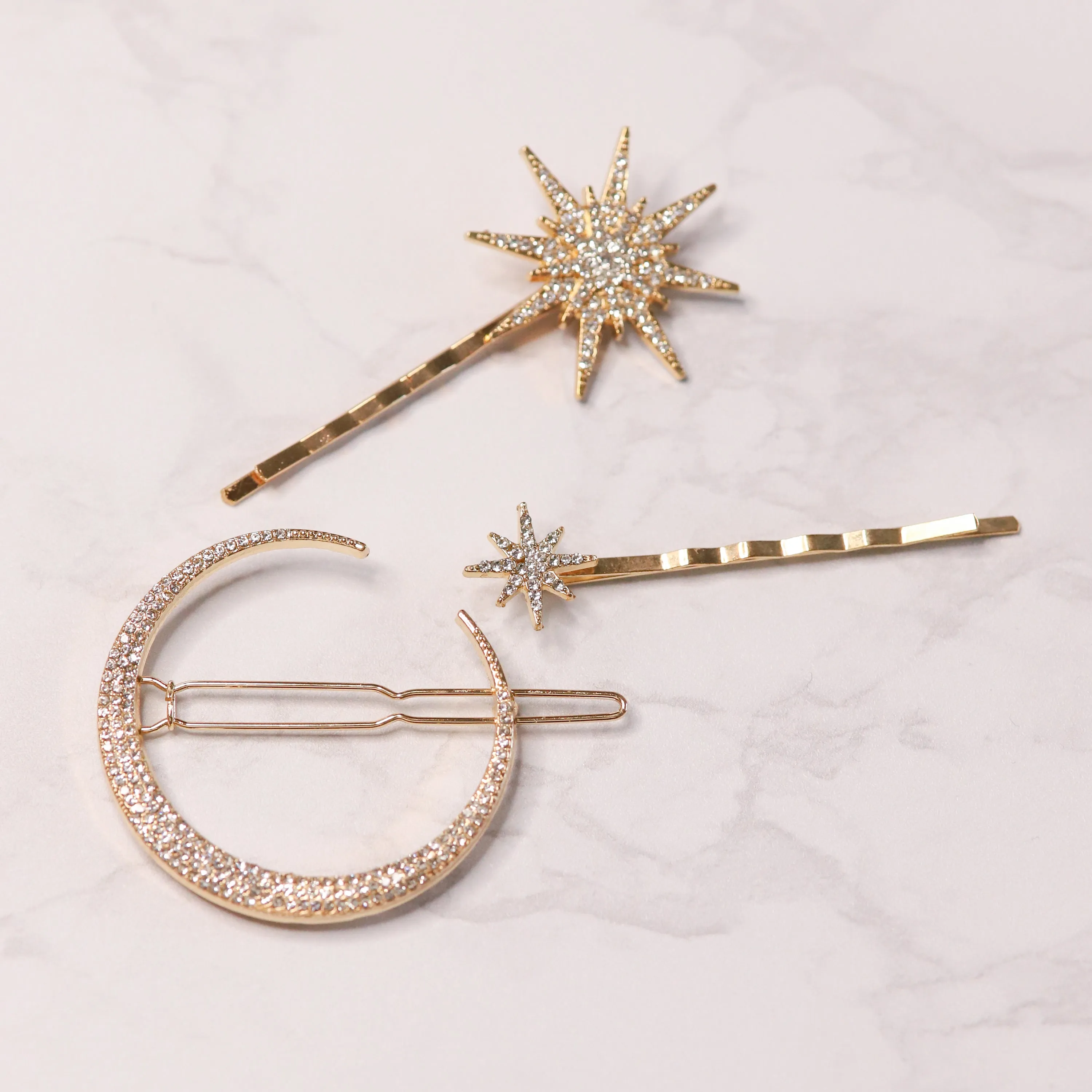 Juno Moon & Star Hair Clip Set | Gold