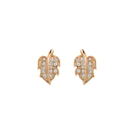 Leaf Earrings - Gold with White CZ