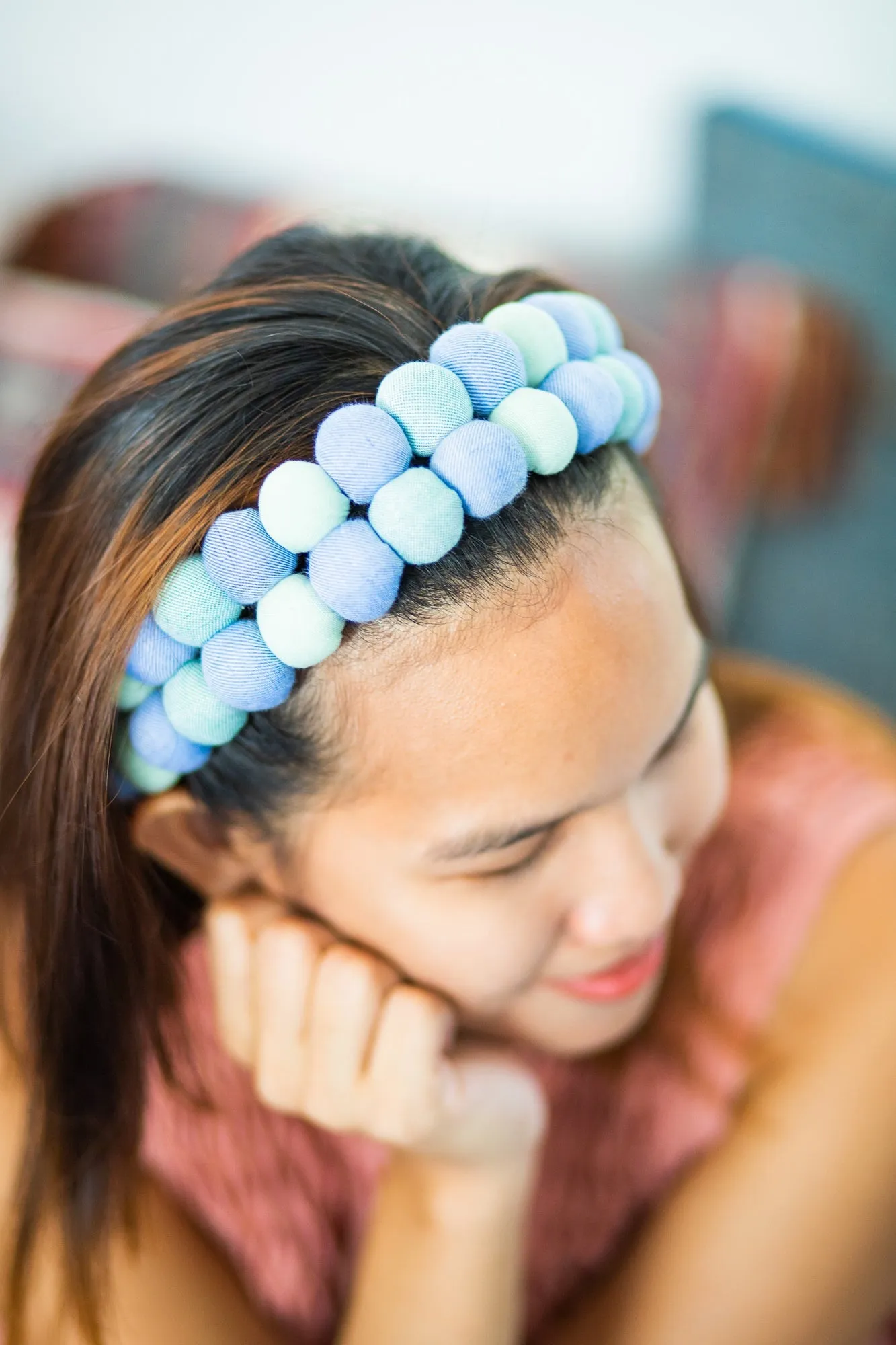 lucky buttons headband - blue