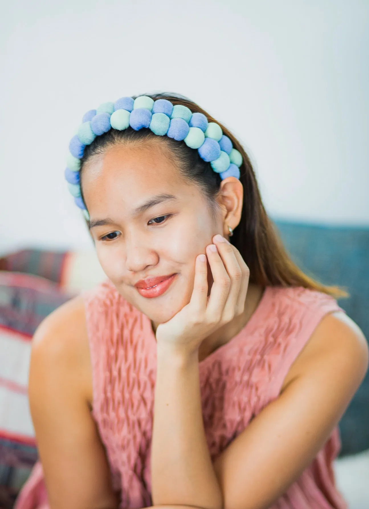 lucky buttons headband - blue