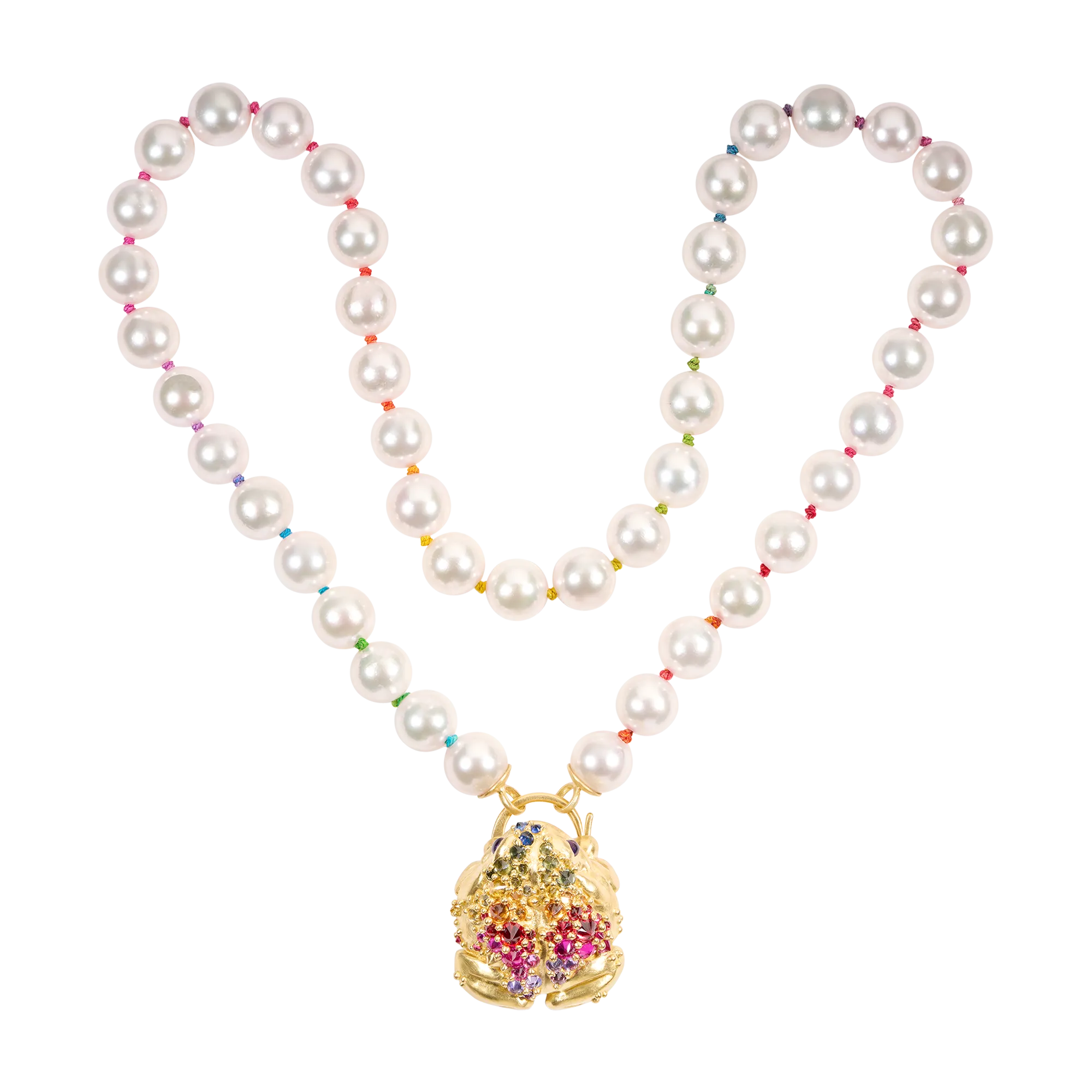 Medium White Akoya Pearl Strand with Rainbow Silk - 11787