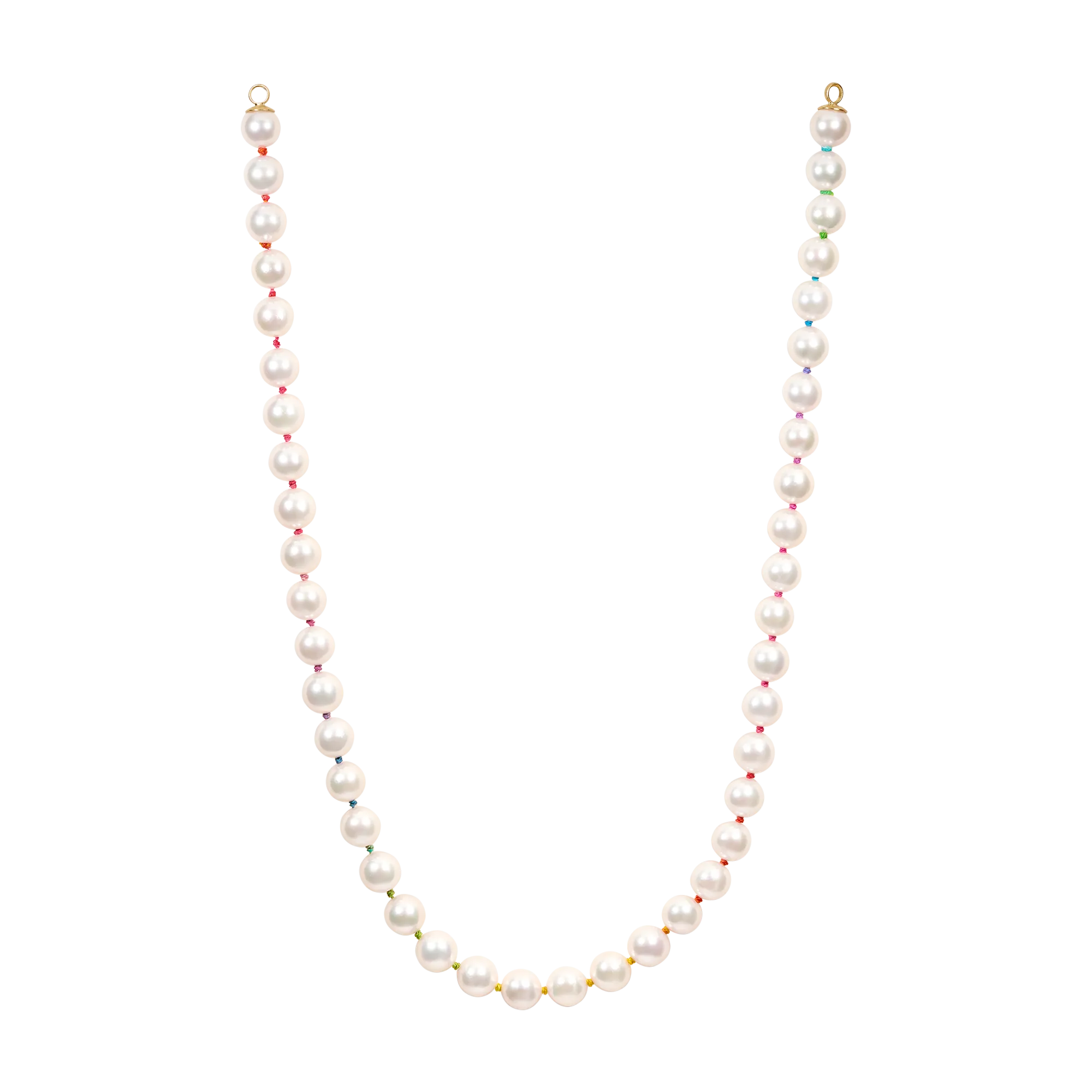 Medium White Akoya Pearl Strand with Rainbow Silk - 11787