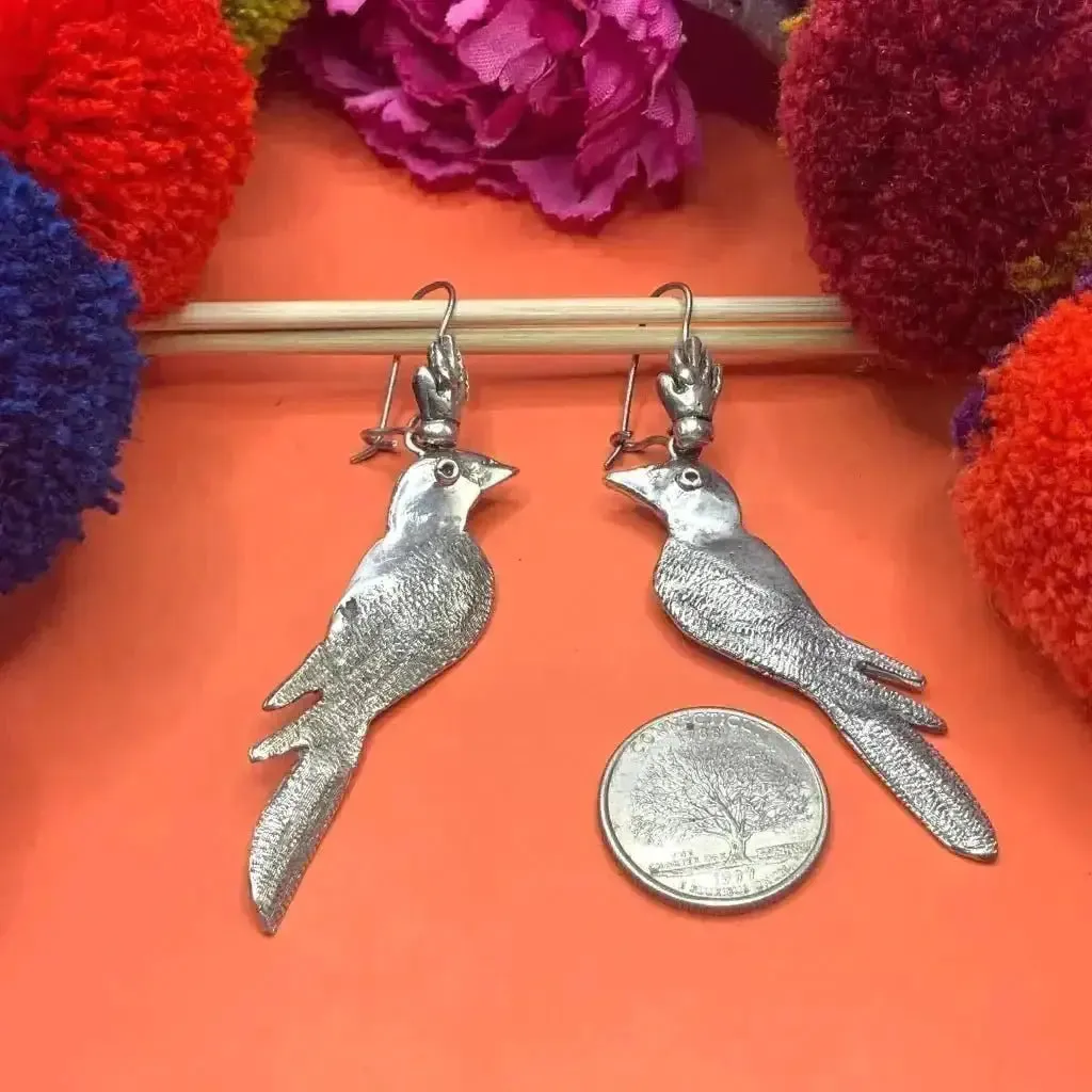 Mexican silver filigree bird earrings, Frida earrings