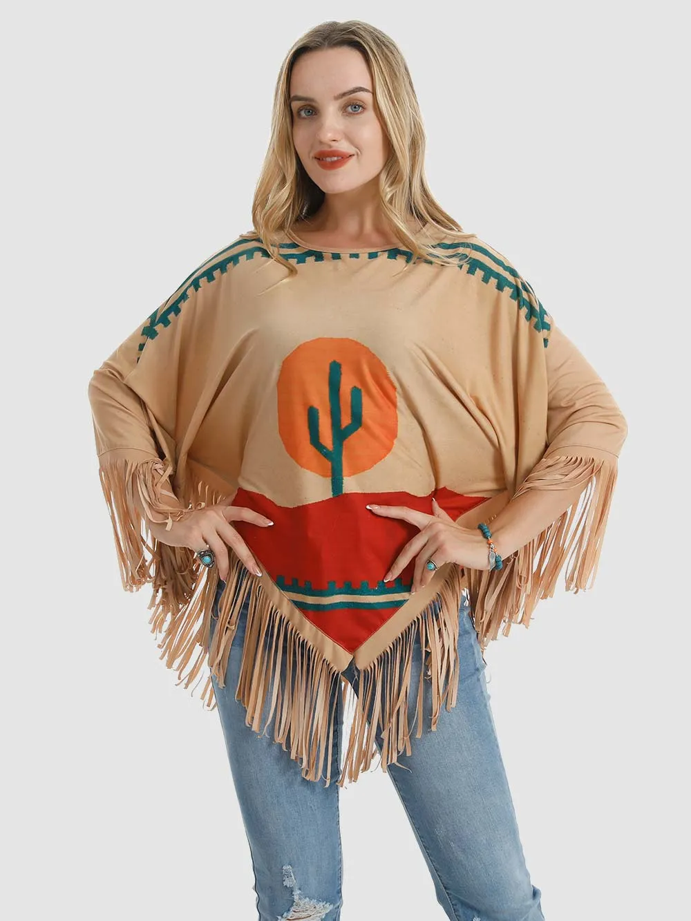 Montana West Cactus Fringe Poncho