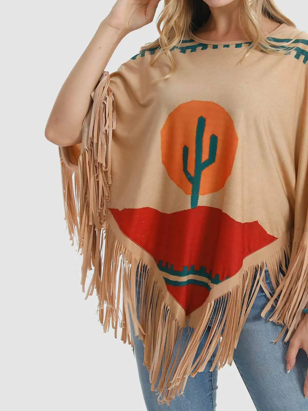 Montana West Cactus Fringe Poncho