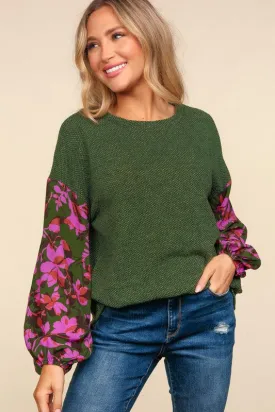 Floral Olive Green Sleeve Top