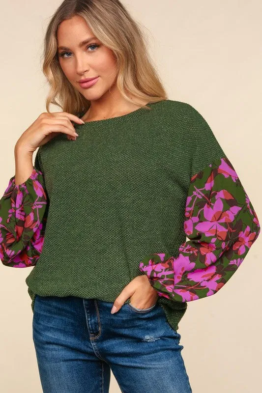 Floral Olive Green Sleeve Top