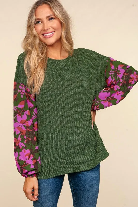 Floral Olive Green Sleeve Top