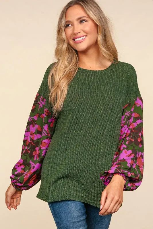 Floral Olive Green Sleeve Top