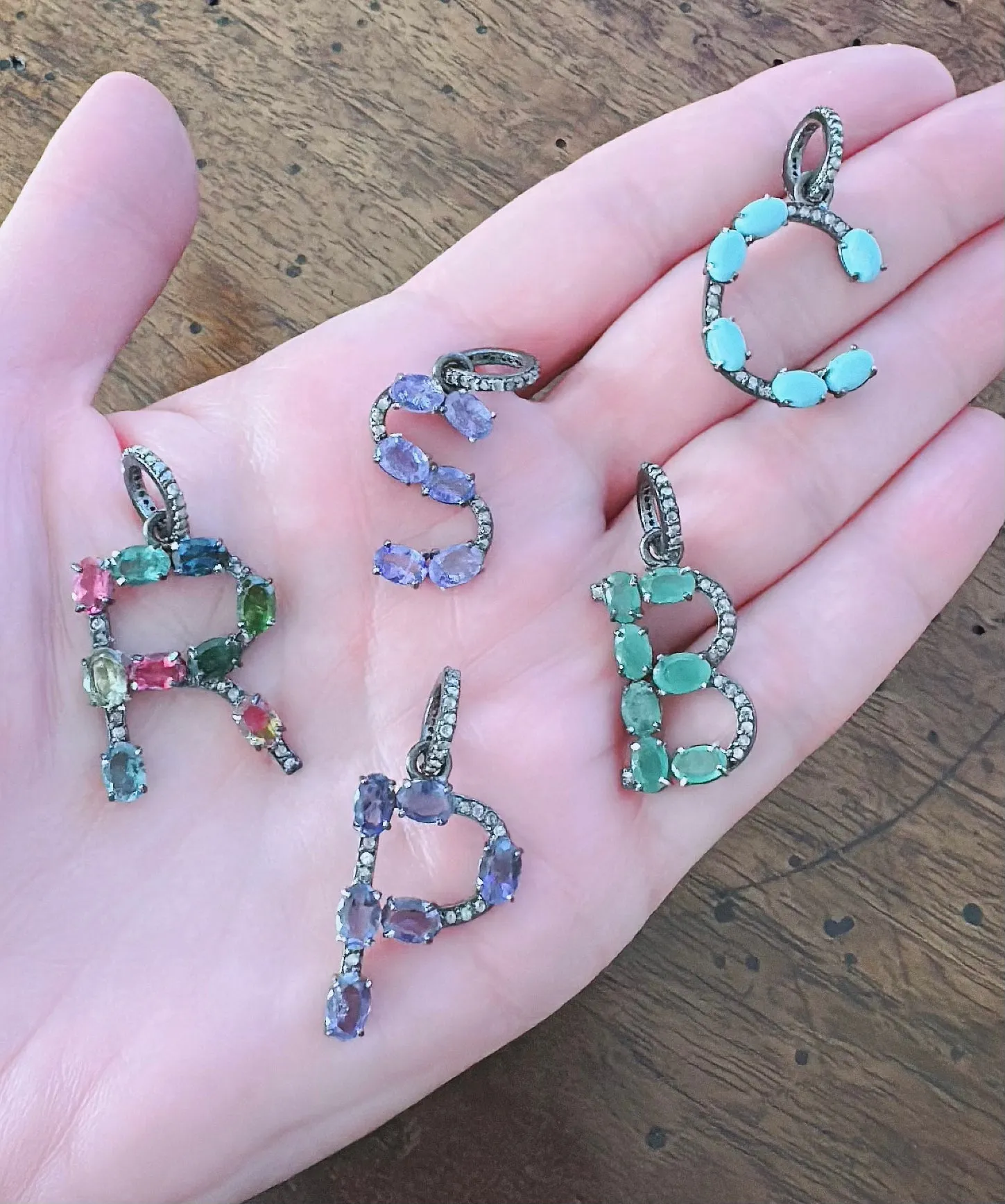 Pave Diamond and Gemstone Letter Pendants