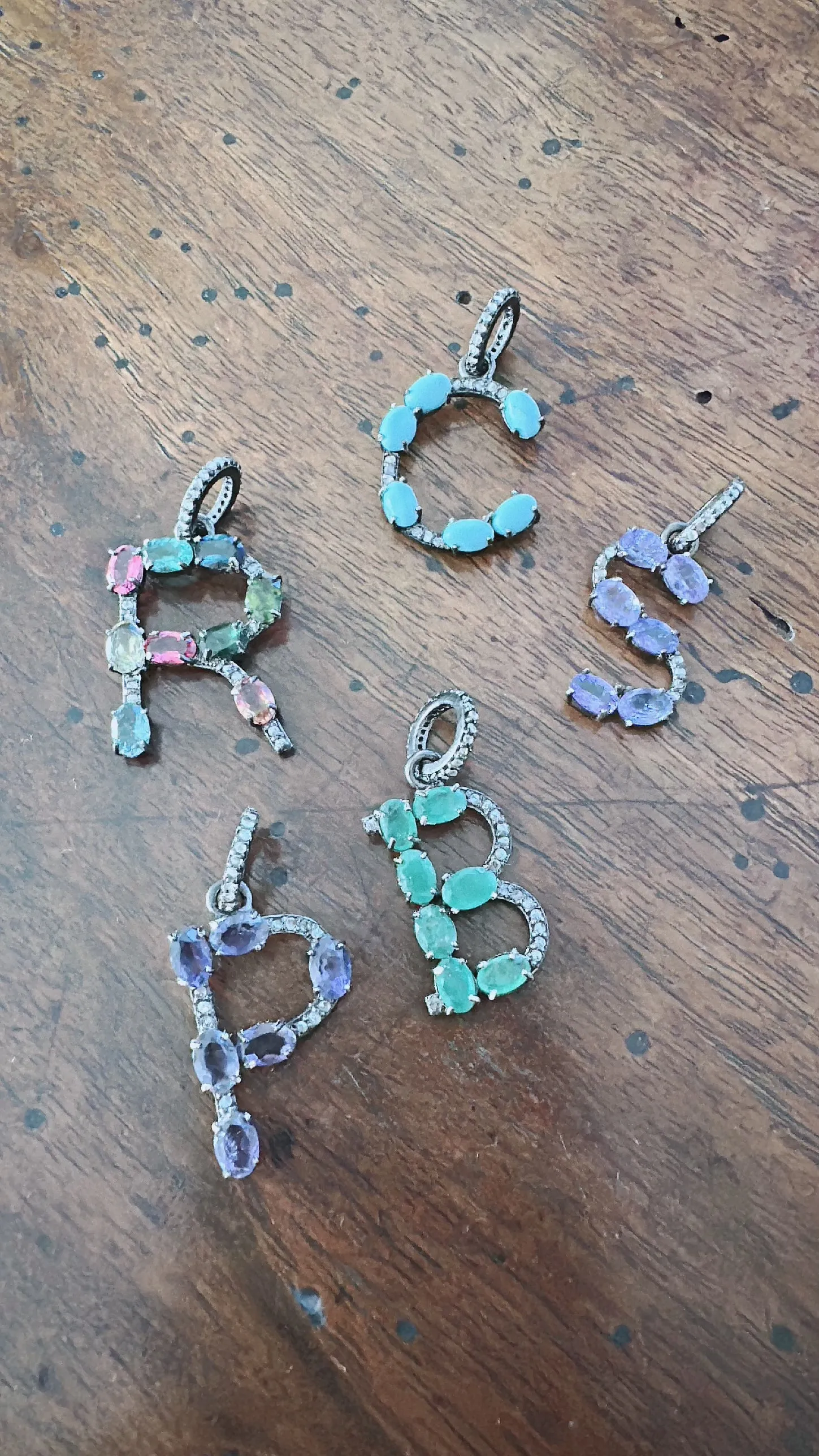 Pave Diamond and Gemstone Letter Pendants