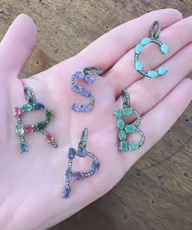 Pave Diamond and Gemstone Letter Pendants