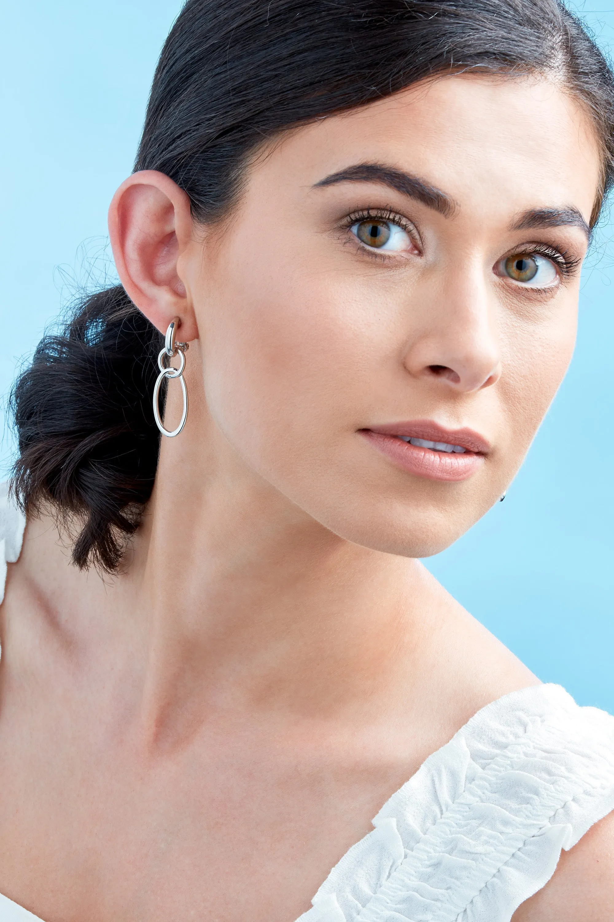 Platinum Double Hoop Clip Earrings