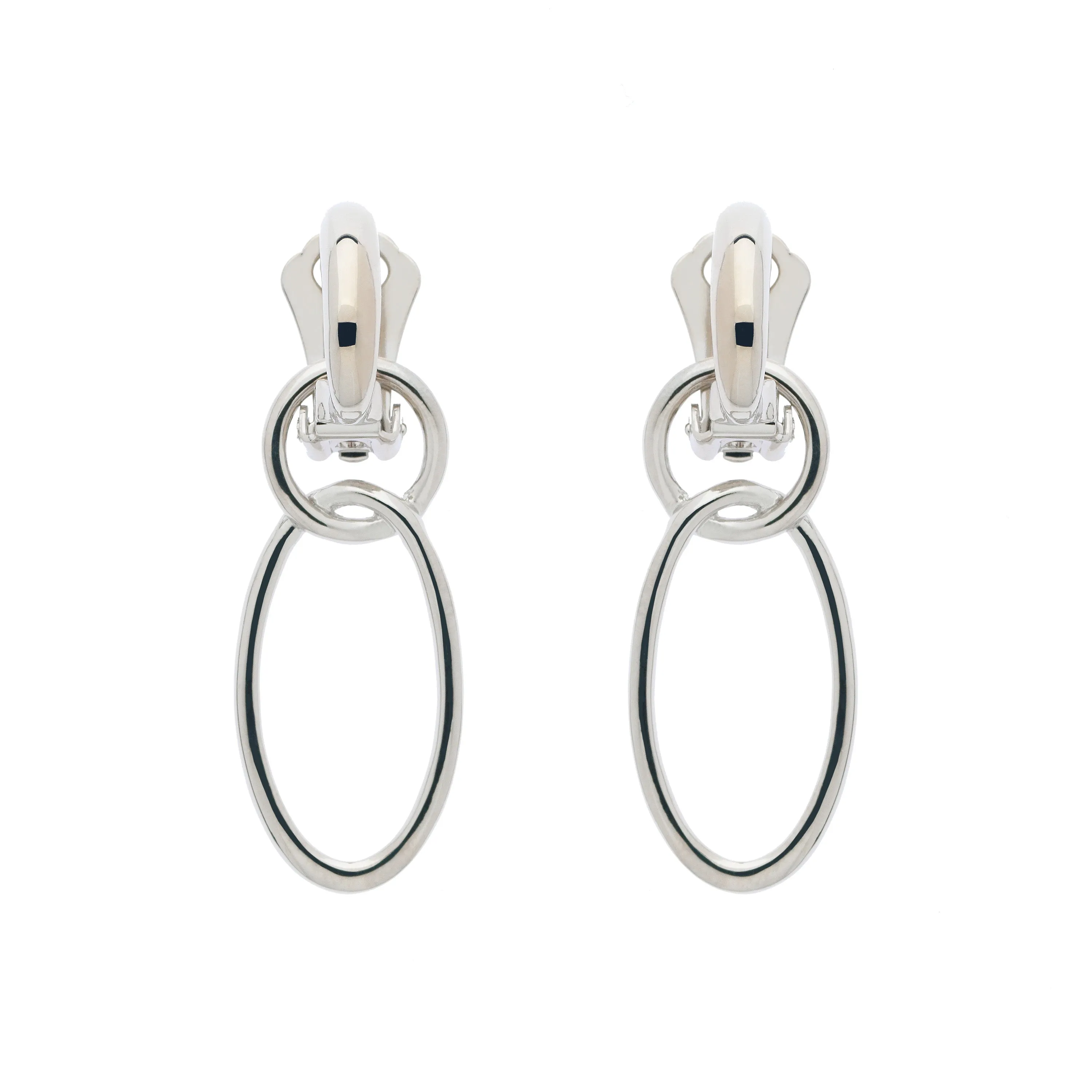 Platinum Double Hoop Clip Earrings