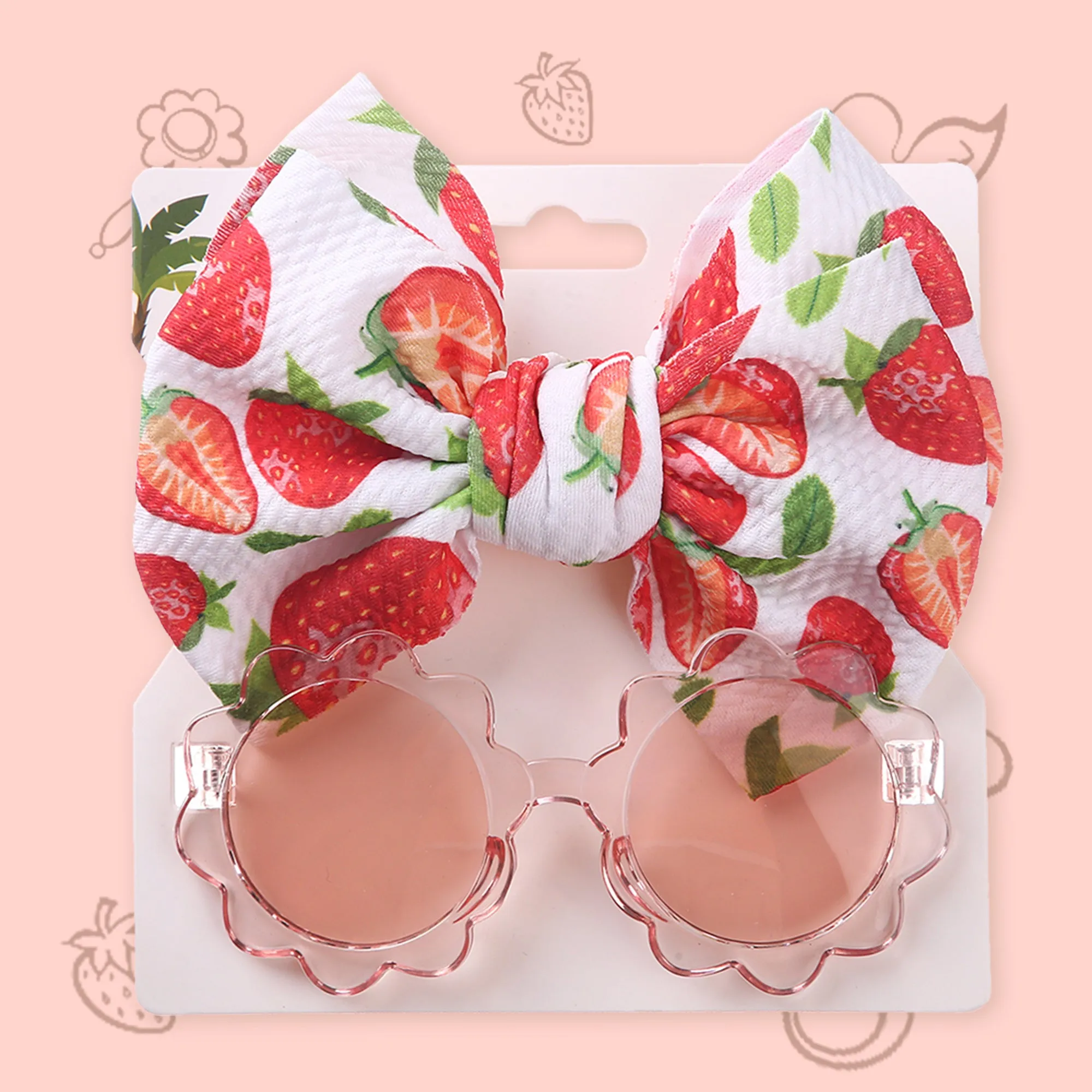 Polka Tots Free Size Strawberry Bow Headband & Sunglass Set - Red