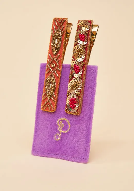 Powder - Narrow Jewelled Hair Bars - Rose Deco & Ovals