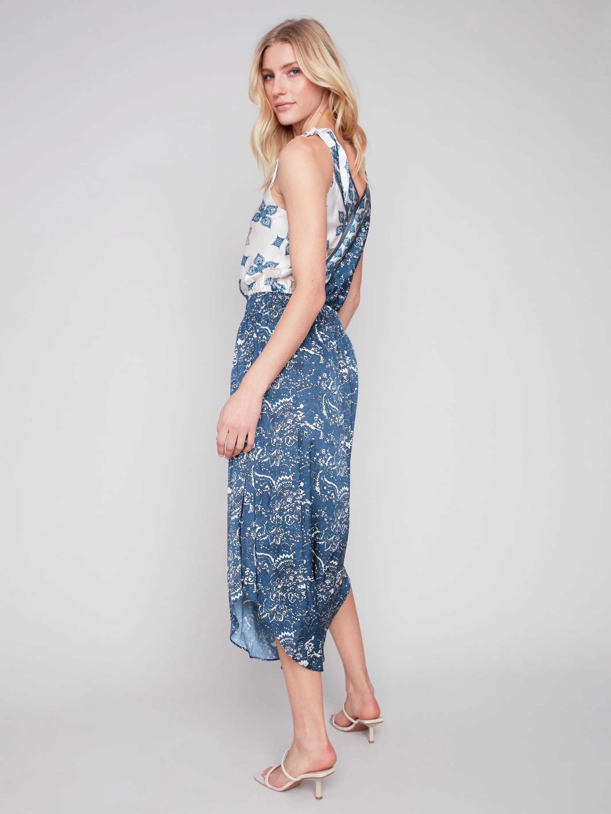 Printed Front Overlap Satin Dress - Paisley