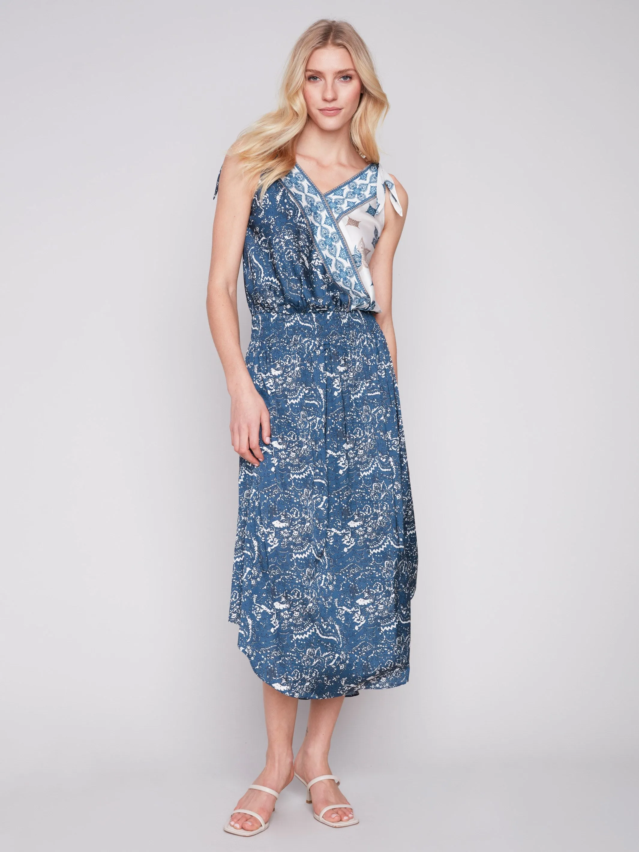 Printed Front Overlap Satin Dress - Paisley