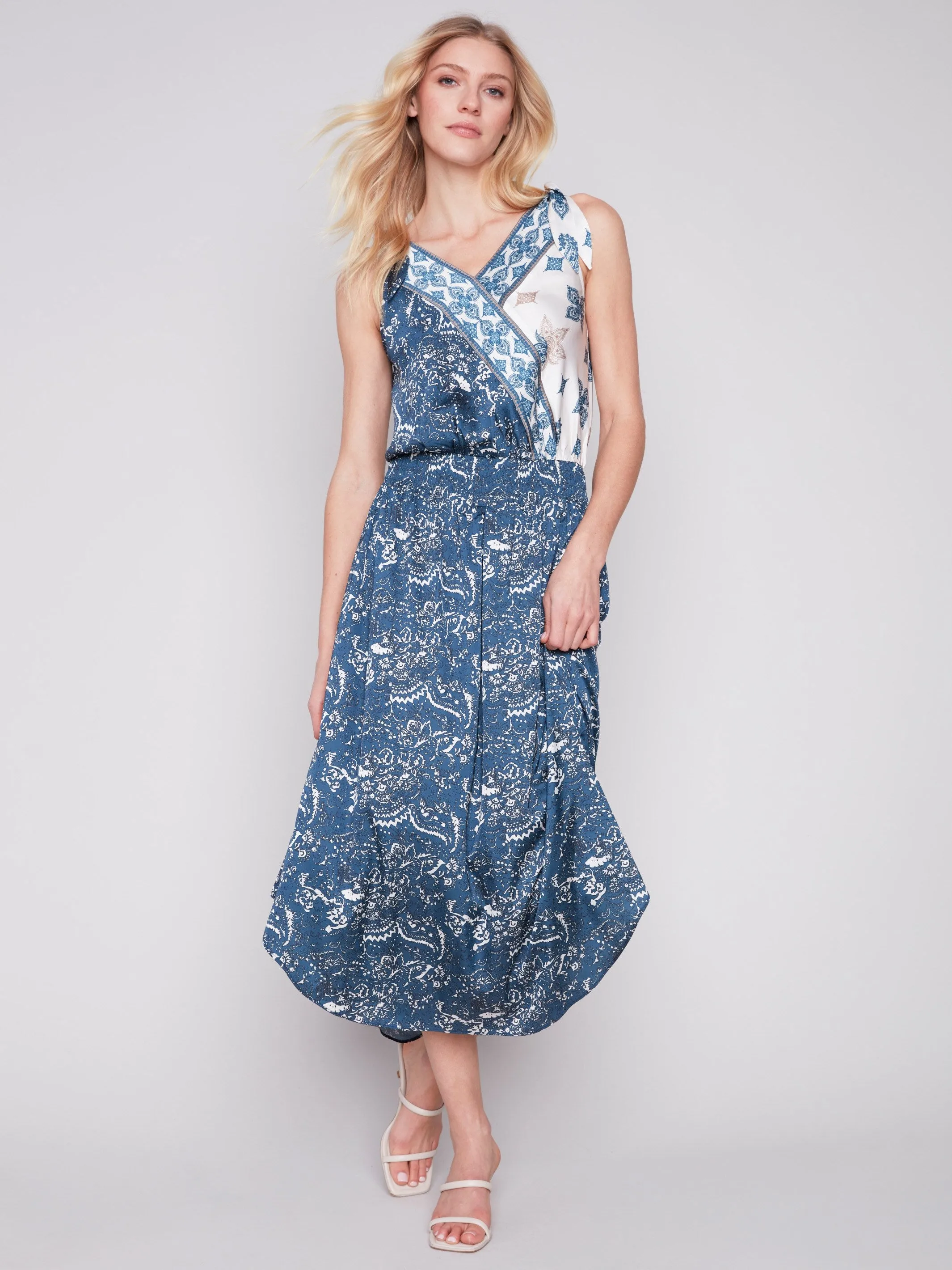 Printed Front Overlap Satin Dress - Paisley