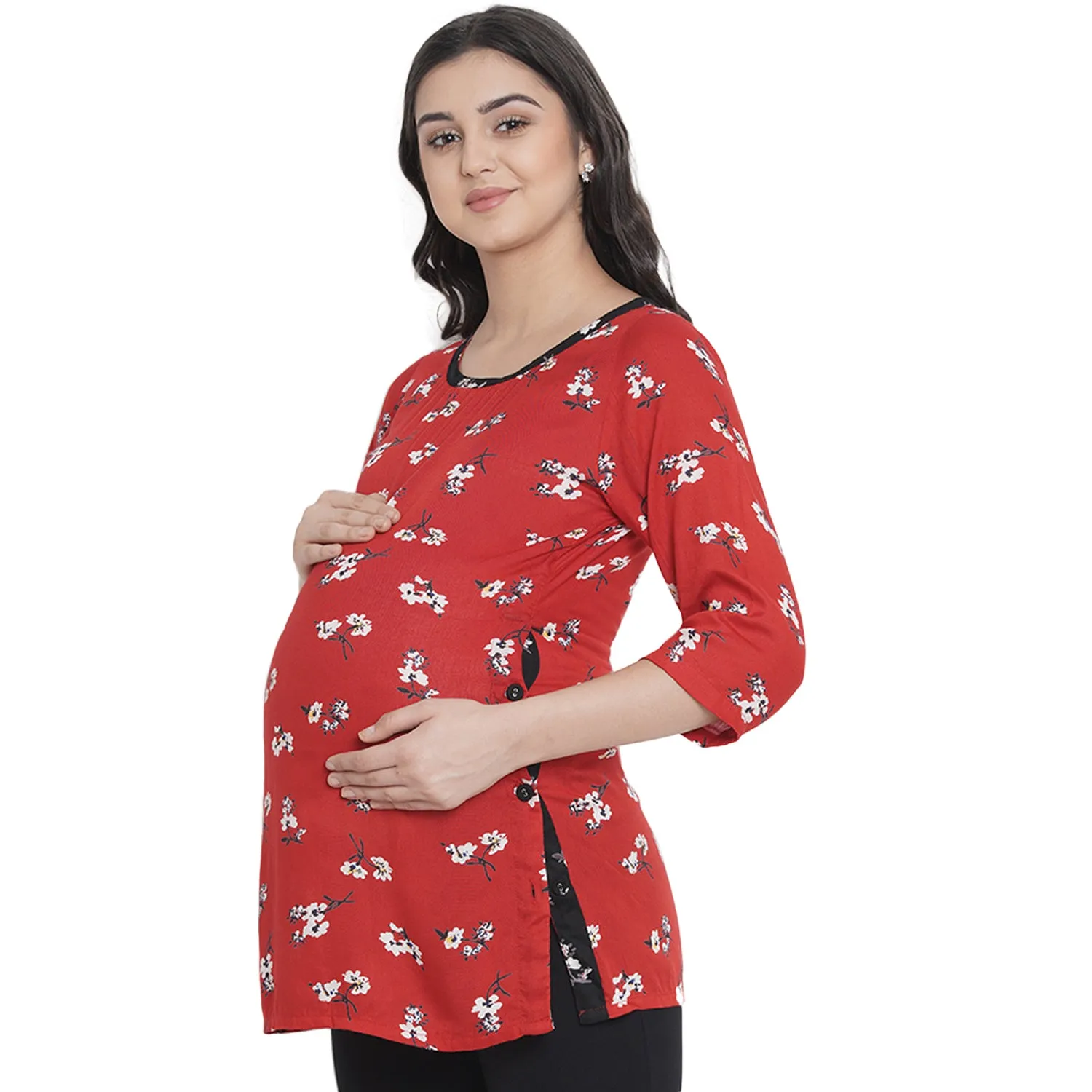 Red Floral Print Maternity and Pregnancy Top