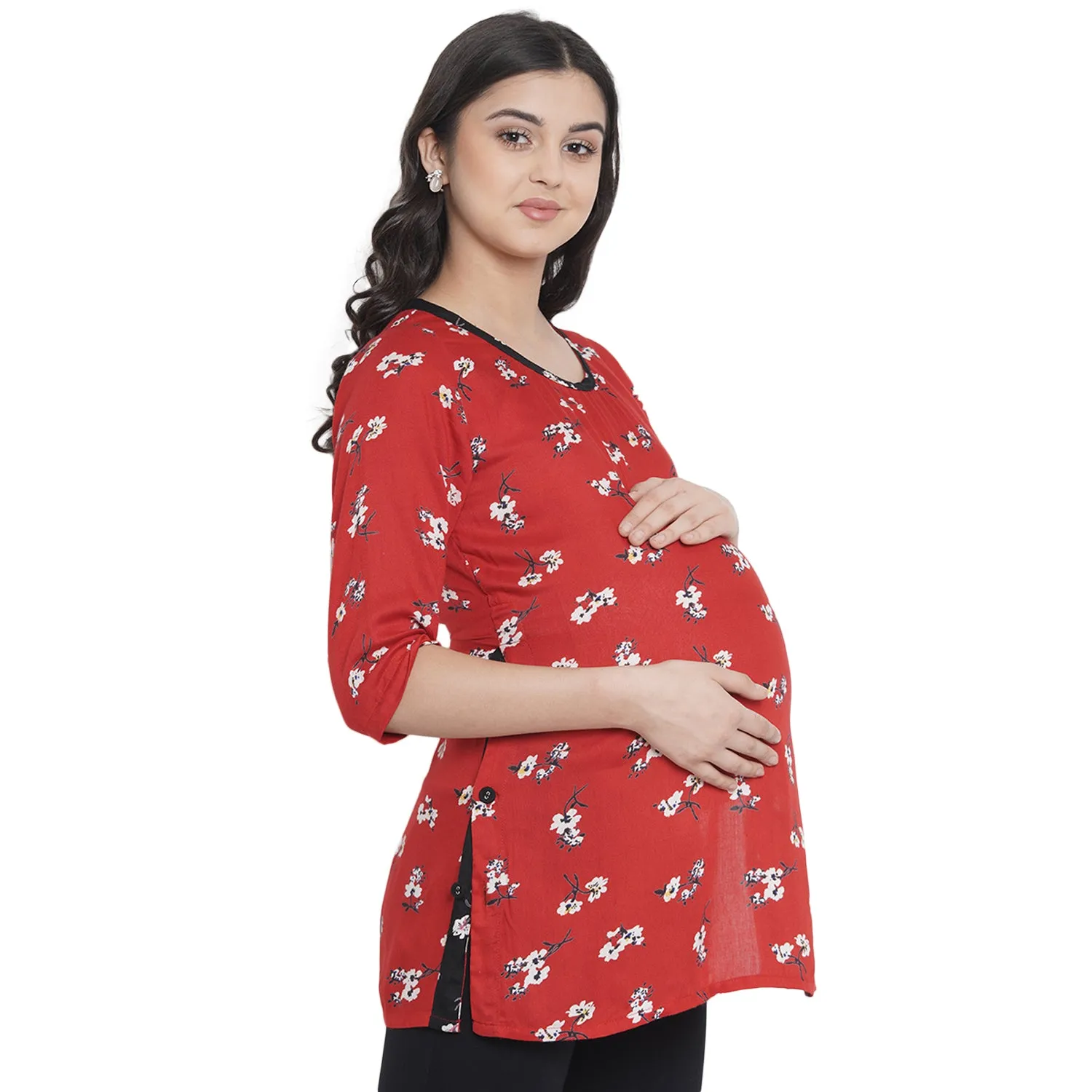 Red Floral Print Maternity and Pregnancy Top