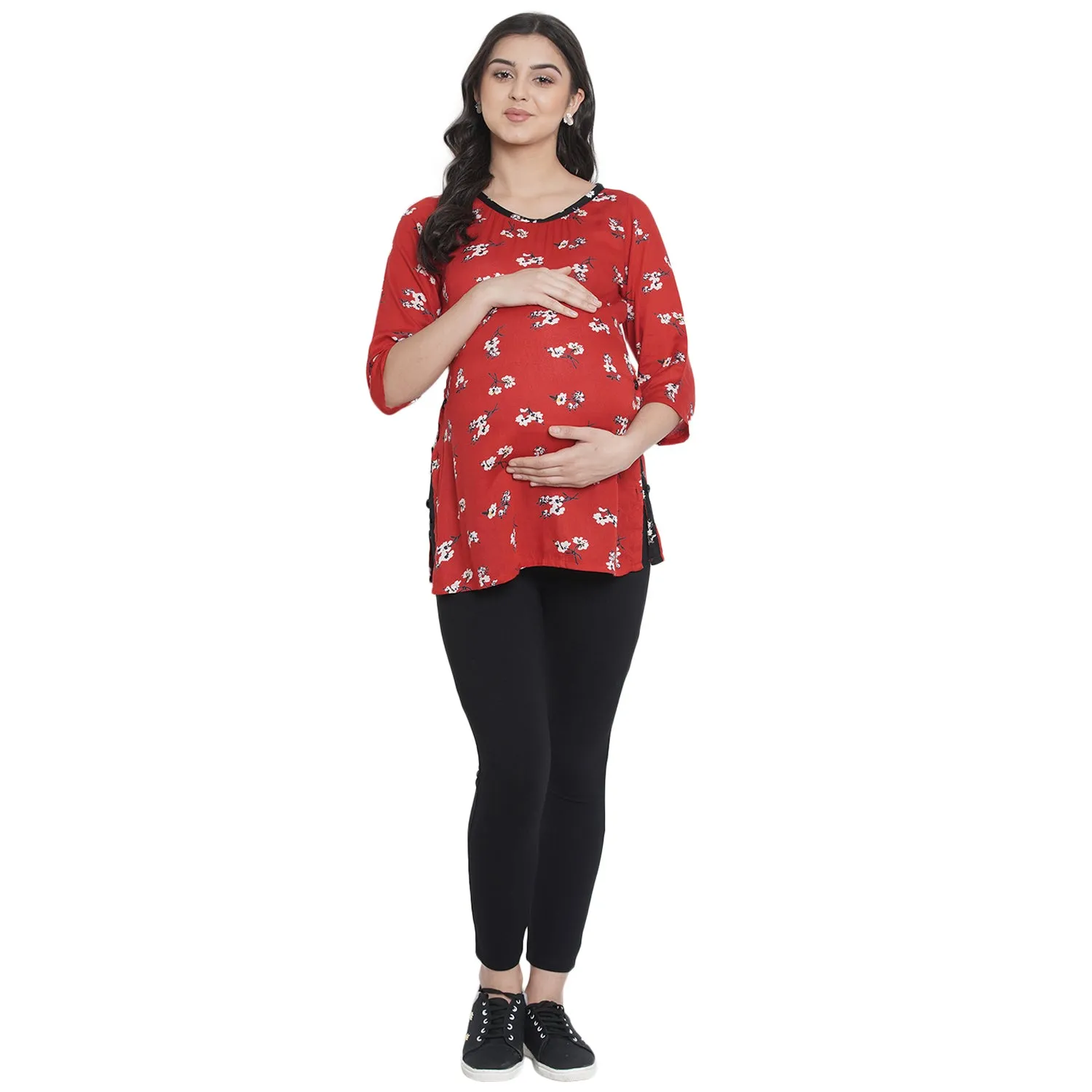 Red Floral Print Maternity and Pregnancy Top