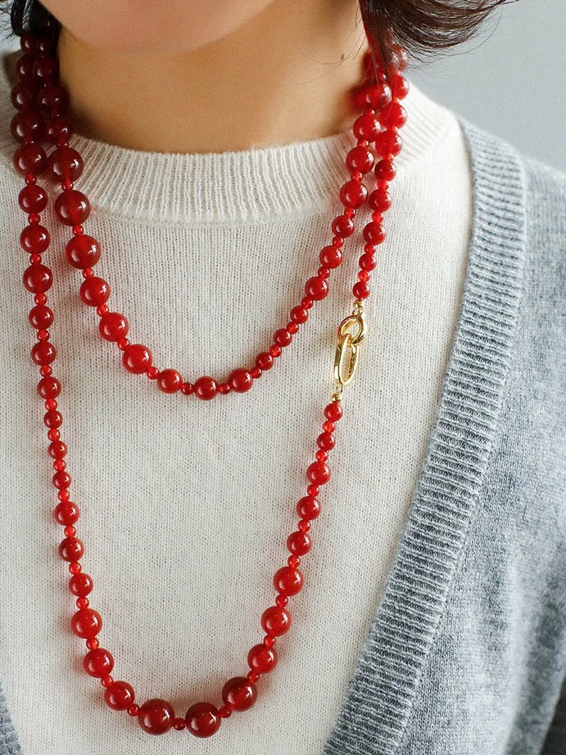 Red Onyx Crystal Long Necklaces