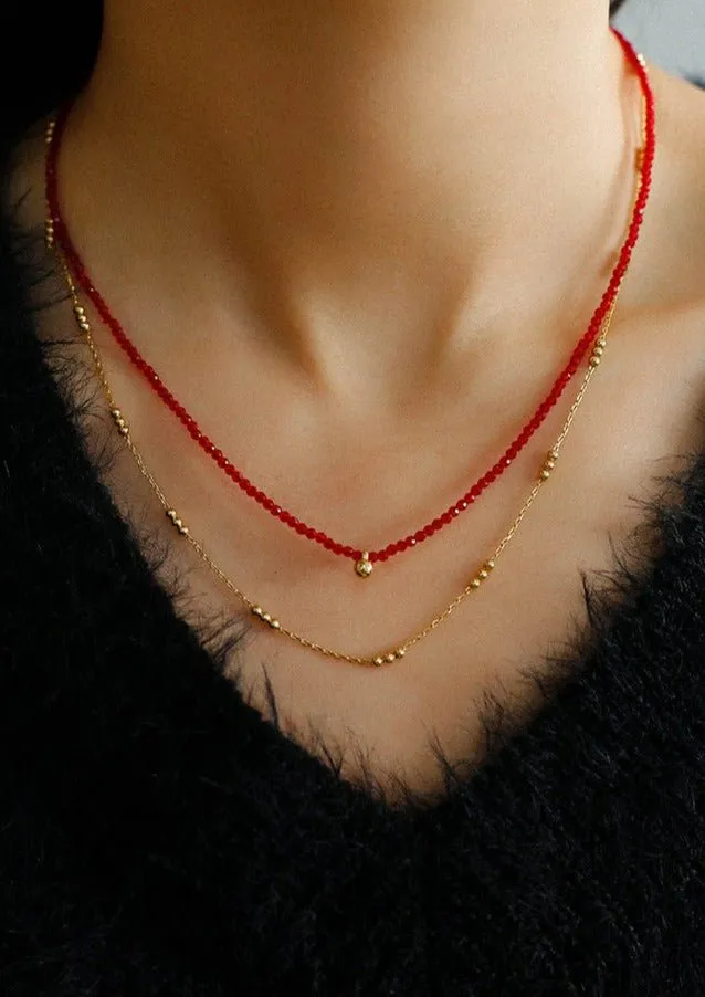 Red Spinels Small Gold Bean Necklaces