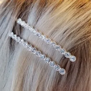 Rhinestone 2 Hair Pins Silver